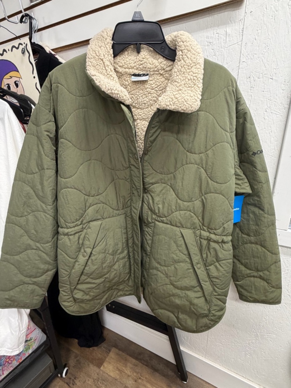 Columbia Olive Green Birchwood Quilted Jacket with Cream Sherpa